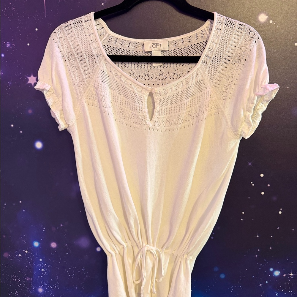 LOFT White Lace Knit Top